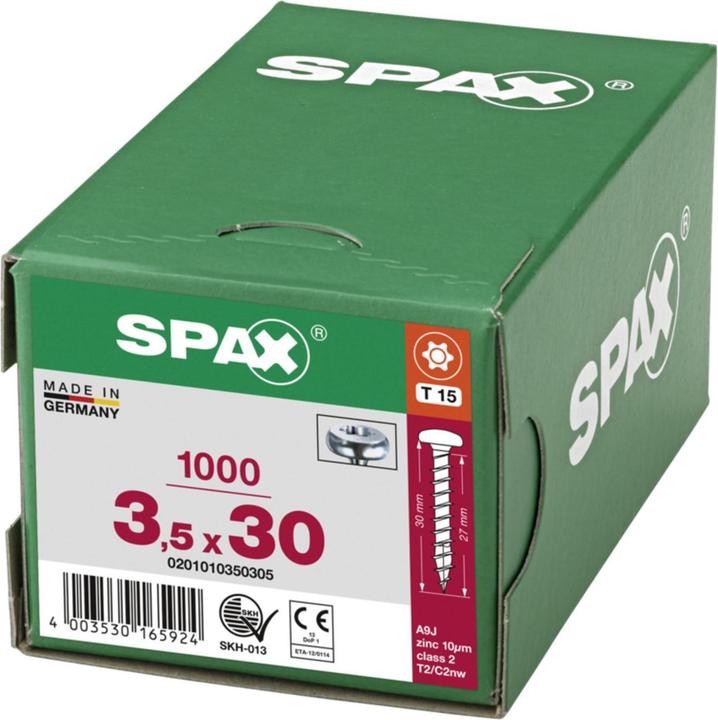 Actual product image Spax Halbrundkopf T-Star Plus T15 Vollgewinde Wirox (1000 Screws per piece, 3.5 x 30 mm)