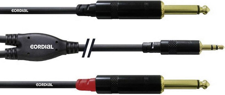 Actual product image Cordial CFY 1.5 WPP - Y-adapter cable 3.5mm jack - 2x 6.3mm mono jack (1.50 m, 3.5mm jack (AUX), 6.3mm jack)