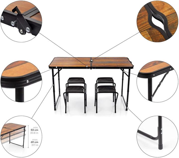 Immagine prodotto Ty Höhenverstellbarer Campingtisch-Set klappbar mit 4 Klappstühlen