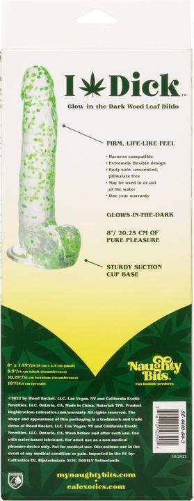 Actual product image CalExotics Naughty Bits® I Leaf Dick™ Glow-In-The-Dark Weed Leaf Dildo
