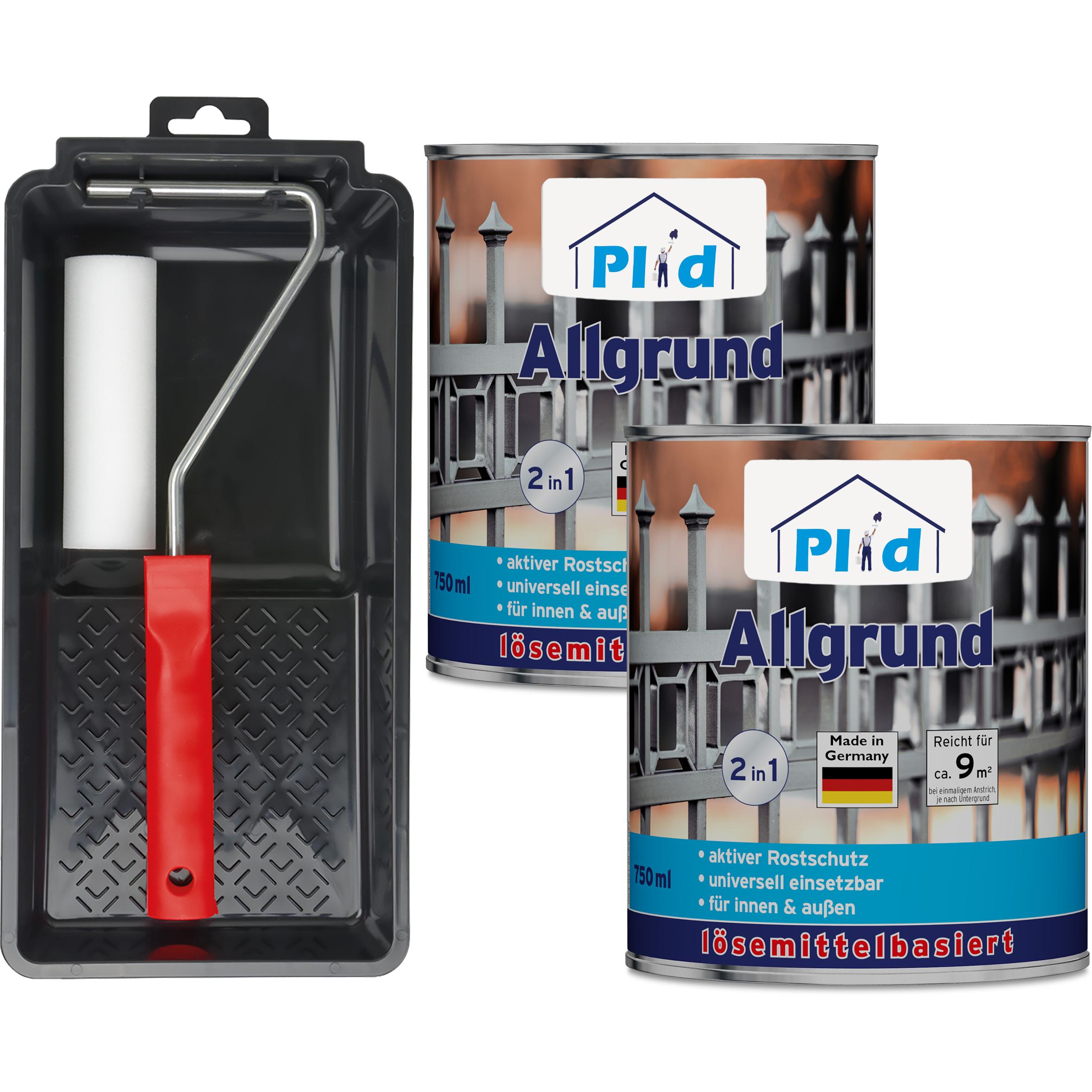 Plid, Wandfarbe + Spezialfarbe, Allgrund Weiss 1,5L + Anstrichset / Rostschutzfarbe Rostgrundierung Grundierung (Weiss, ...