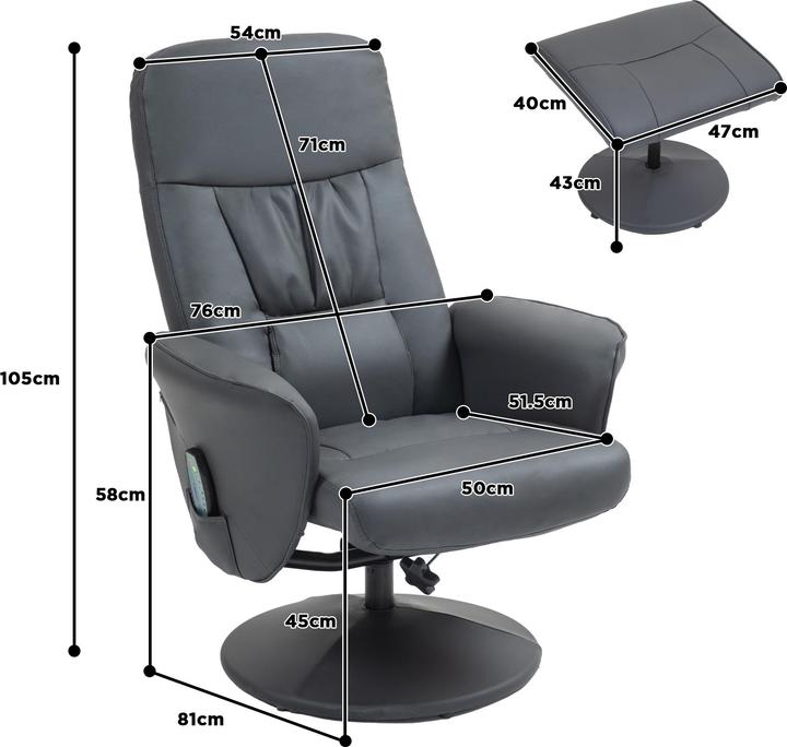 Image du produit Homcom Relaxsessel mit Fusshocker Kunstleder, Stahl Dunkelgrau