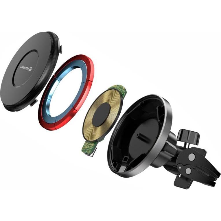 Swissten Magnetic Car Holder Airhold with Wireless Charger 15w / 7,5w (Magsafe Compatible), Adattatore per auto