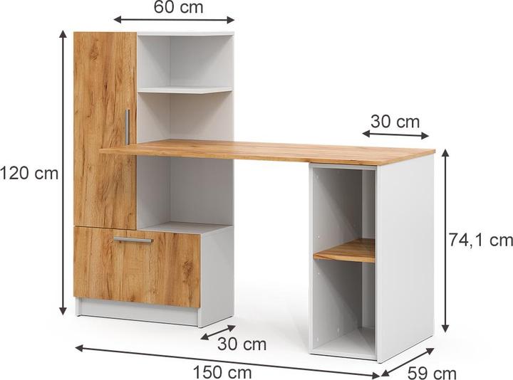 Produktbild Vicco Schreibtisch Tomy, Weiss/Goldkraft Eiche, 150 x 59 cm 2er Set (150 x 59 x 120 cm)