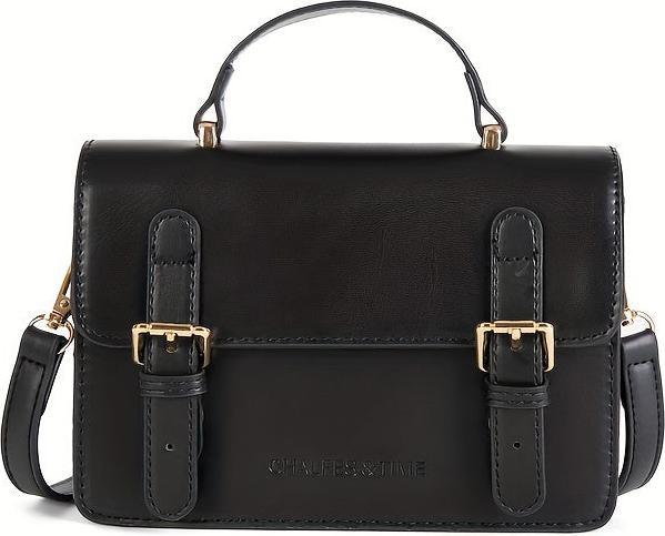 Immagine prodotto Only-Bags.Store Borsa preppy quadrata a tracolla in tinta unita, borsa a tracolla con patta con fibbie, marrone