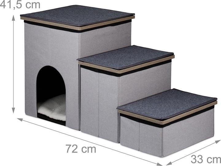 Produktbild Relaxdays - Hundetreppe 3 Stufen mit Höhle, Anthrazit / Grau / Weiss, H x B x T: ca. 41,5 x 72 x 33 c (Hund, Faltbar)