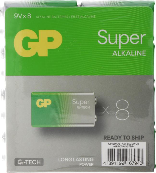 Produktbild GP Batteries 9V Batterie GP Alkaline Super 9V 8 Stück (8 Stk., 9V Block)
