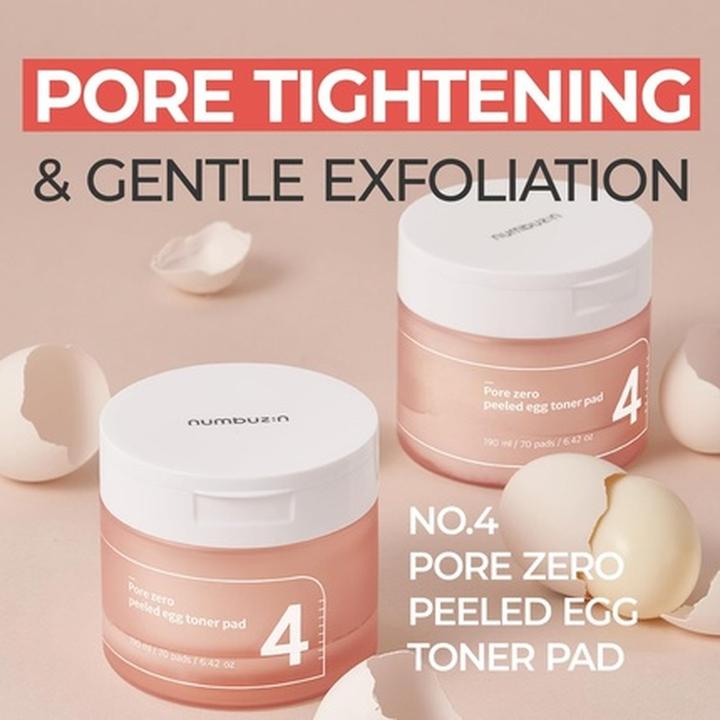 Produktbild Numbuzin No.4 Pore Zero Peeled Egg Toner Pad Gentle Exfoliator PHA LHA Makeup Skin Prep Panthenol Ko (Reinigungspeeling)