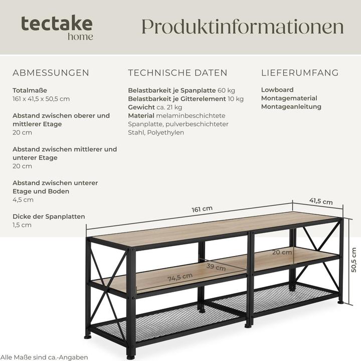Produktbild tectake Lowboard (161 x 41.5 x 50.5 cm)