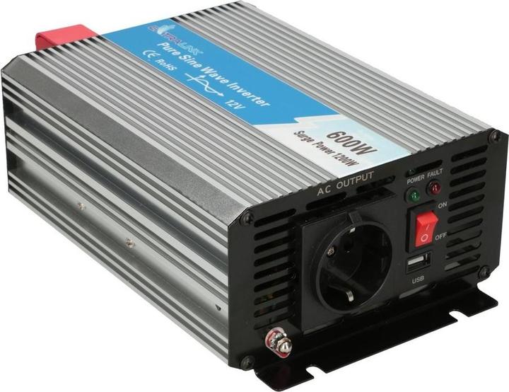 Produktbild Extralink VOLTAGE CONVERTER -,, PURE SINUS OPIP-600W power adapter/inverter Auto Aluminium, Black