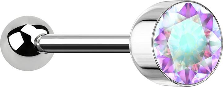 Produktbild Hollywood Body Jewelry Barbell silber mit Kugel und Kugelzylinder Kristall multicolor (ohne Messing, Chirurgenstahl 316L)