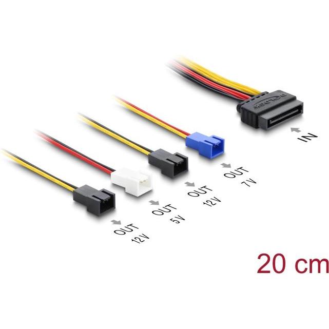 Delock Stromversorgungskabel SATA 15 Pin Stecker zu 4 x 2 Pin Lüfter (12 V / 7 V / 5 V) 20 cm (20 cm), Cavo interno (PC)