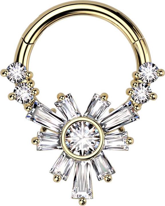 Immagine prodotto Star Piercing Anello micro segmento con cerniera placcato oro con quattro cristalli tondi e fiori baquette argento (Ottone, Acciaio chirurgico 316L)