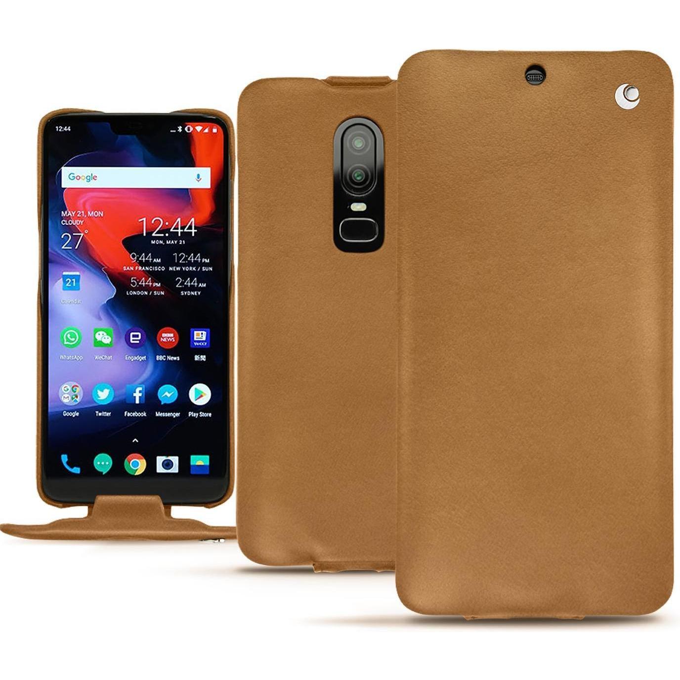 Noreve Lederschutzhülle vertikal (OnePlus 6), Smartphone Hülle, Braun