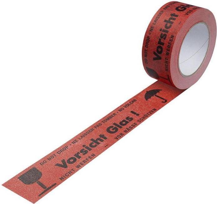 Actual product image Transpak Warning tape width 50mm length 50m thickness 135µ red Caution glass (50 mm)