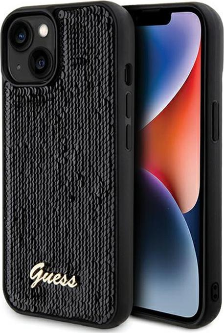 Actual product image Guess GUHCP14SPSFDGSK iPhone 14 / 15 / 13 6.1" czarny/black hardcase Sequin Script Metal (Apple iPhone 14)