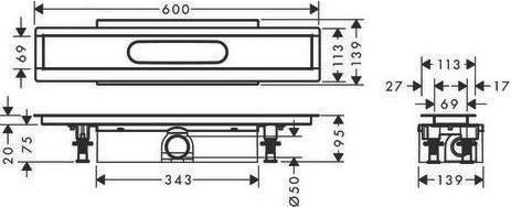 Produktbild hansgrohe HG Komplettset uBox universal f Duschrinnen Fertigsets Standard 600mm (600 mm)