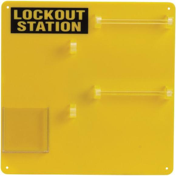 Brady, Accessori protezione sul lavoro, Lavagna di blocco - 10 persone, acrilico, giallo, 342 x 342 mm, etichettatura: LOCKOUT STATION (ohn