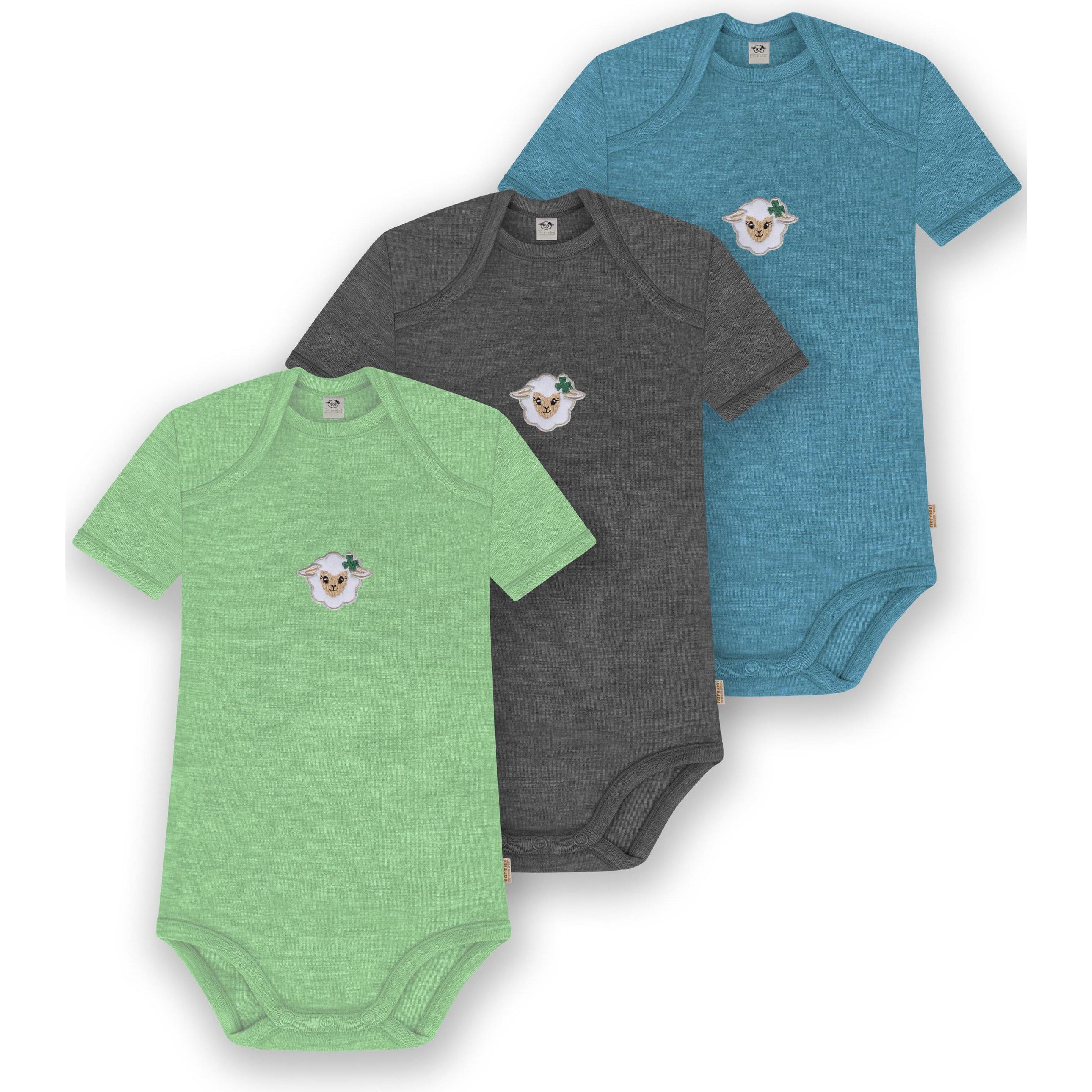 Normani, Herren, Body, 3er Set Baby Merino Body Kurzarm „Tauranga" - 9299, Blau, (86)