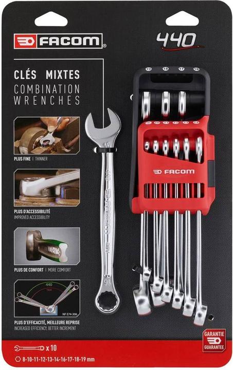 Productafbeelding Facom Combinatiesleutelset 9st (10 mm, 11 mm, 12 mm, 13 mm, 16 mm, 17 mm, 18 mm, 19 mm, 8 mm)