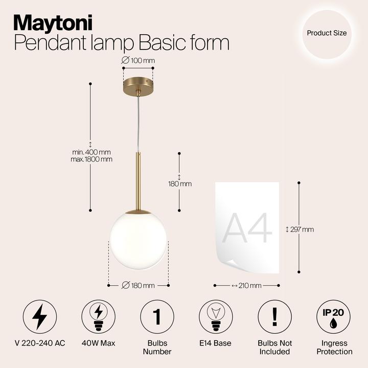 Produktbild Maytoni Basic form Pendelleuchte, Hängeleuchte E14 36cm Gold-Farbe (E14)