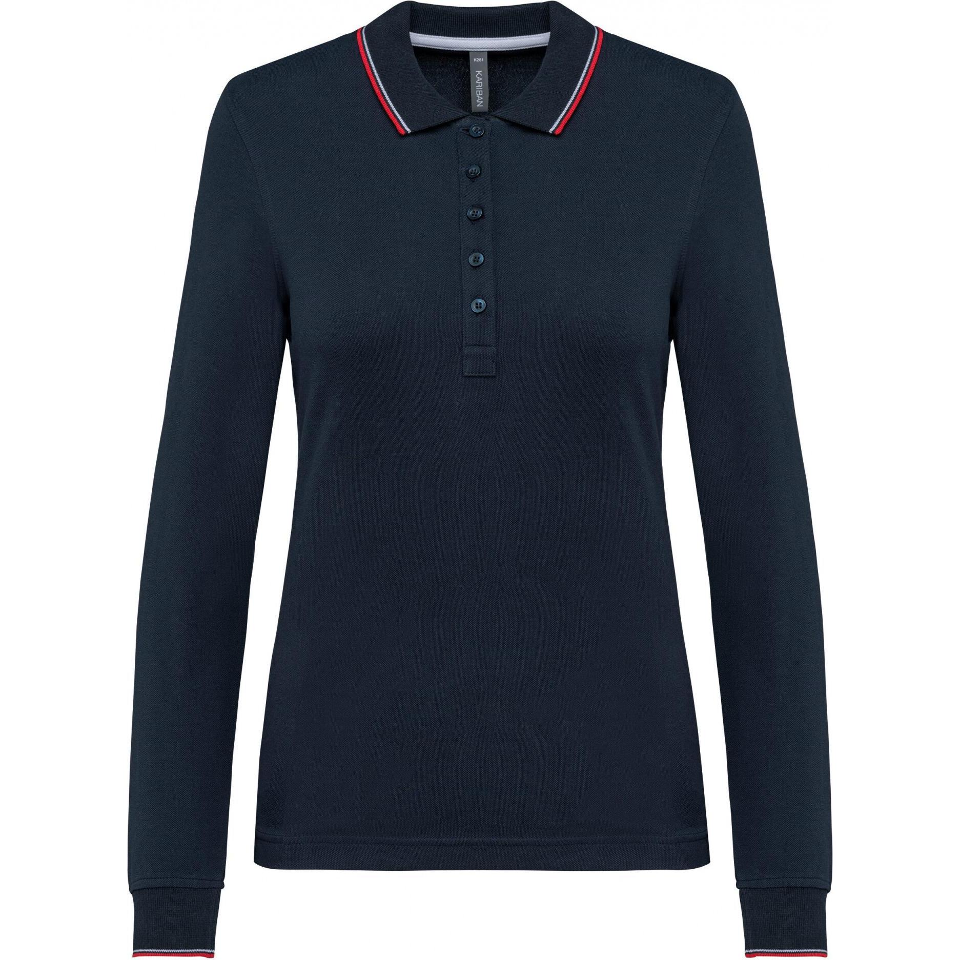 Kariban, Damen, Shirt, Polo-Shirt aus Piqué-Strick langarm, Damen, Mehrfarbig, (M)