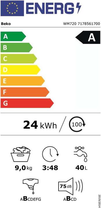 Energy Label Beko Waschmaschinen (9 kg, Left)