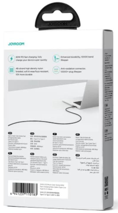 Produktbild Joyroom Multi-Color Series SA34-CC3 USB-C/USB-C-Kabel 60 W schnelle Übertragung 1 m – Schwarz (1 m, USB 2.0, 60 W)