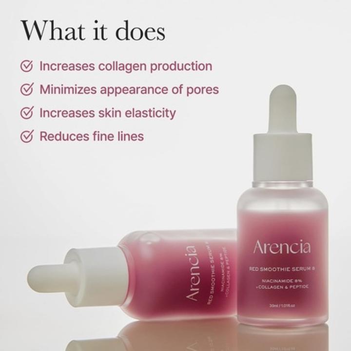 Actual product image Arencia Red Collagen + Peptide Smoothie Serum with 8% Niacinamide and Vitamin C (30 ml)