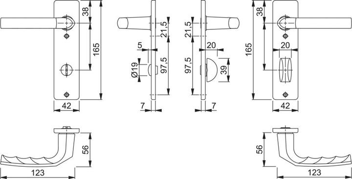 Produktbild Hoppe Kurzschildgarnitur Birmingham 1117/202KP Aluminium F1 SK/OL eckig Drückergarnitur (Türschildgarnitur)