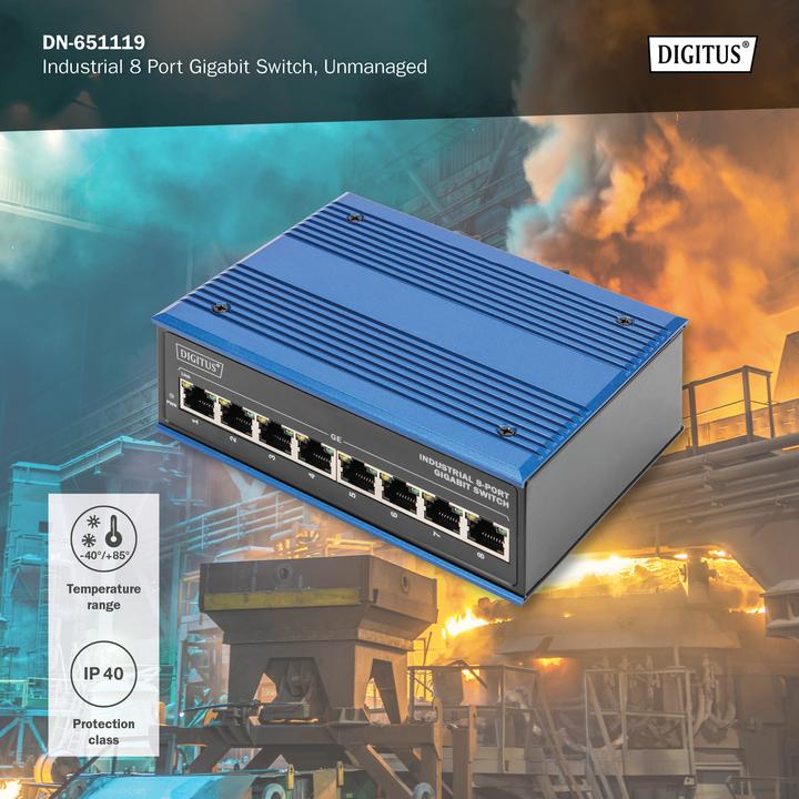 Productafbeelding Digitus Industriële 8-poorts Gigabit schakelaar (8 ports)