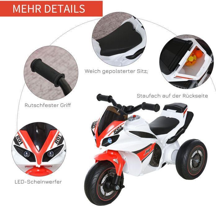 Immagine prodotto Swisshandel24 Veicolo per bambini Passeggino Moto per bambini 18-36 mesi con musica Bianco 74 x 39 x 4