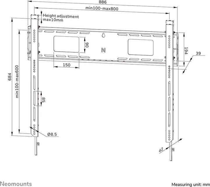 Actual product image Neomounts Wall bracket 800x600mm 125kg/43-98"/fix/black/heavy load (Wall, 125 kg, 43" - 98")
