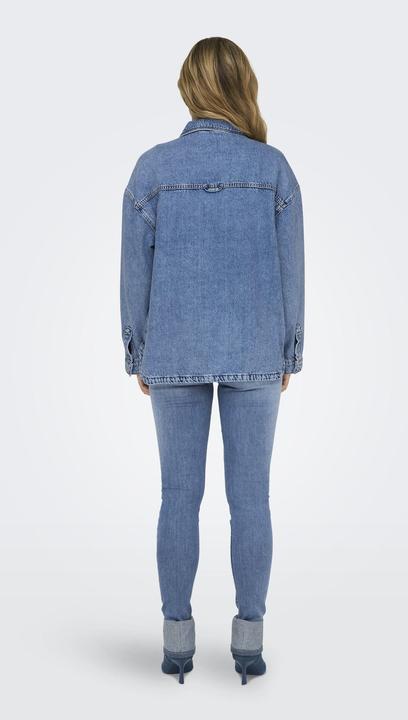 Produktbild Only Normal geschnitten Hemdkragen Ärmelbündchen mit Knopf Tief angesetzte Schulter Jeanshemd Jeanshemd (L)