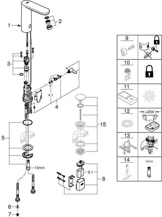 Image du produit Grohe Eurosmart CE Mitigeur de lavabo à infrarouge avec régulation de température