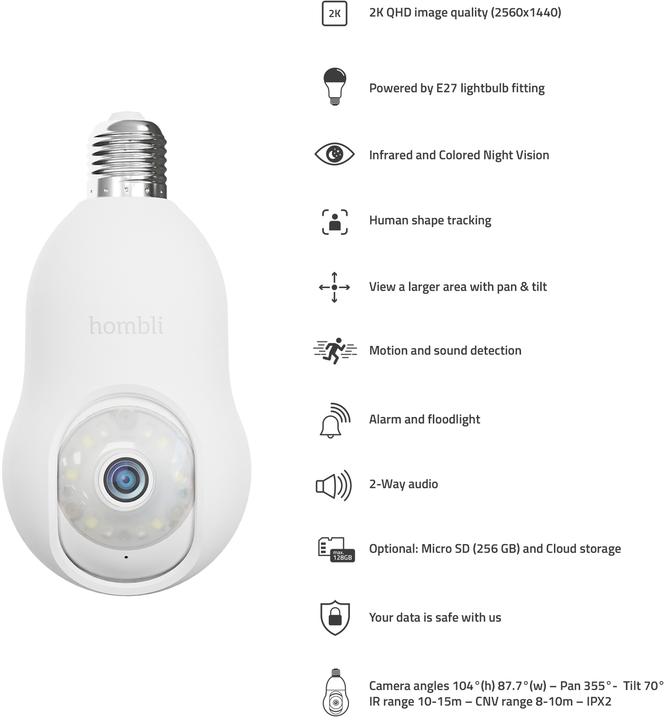 Actual product image Hombli Bulb Cam (2560 x 1440 Pixels)