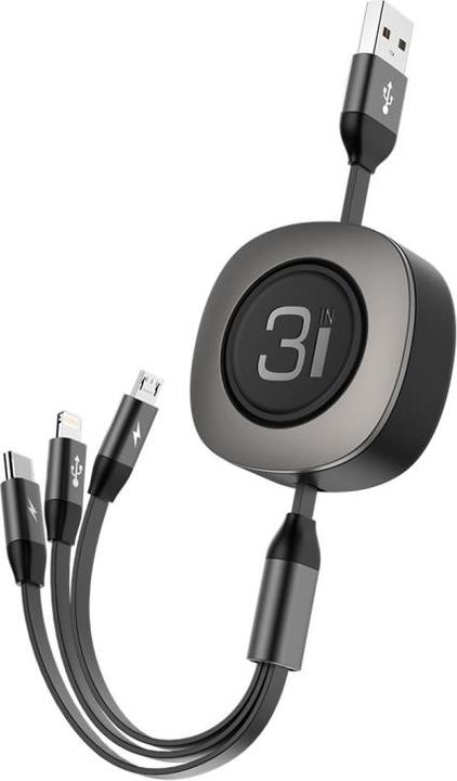 Produktbild Rock 3 in 1 ausziehbares Lightning USB-C und Micro USB Ladekabel (1.20 m)