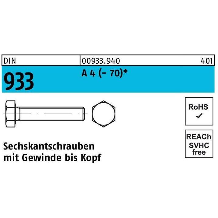 Schrauben, Sechskantschraube DIN 933 VG M 12 x 160 A 4 (- 70) (25 Schrauben pro Stück)