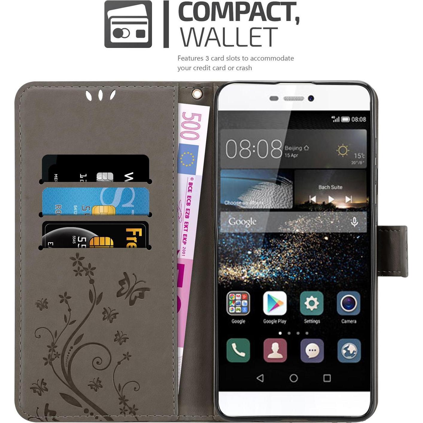 Thumbnail - Cadorabo Flower Book Cover (Huawei P8), Smartphone Hülle, Grau
