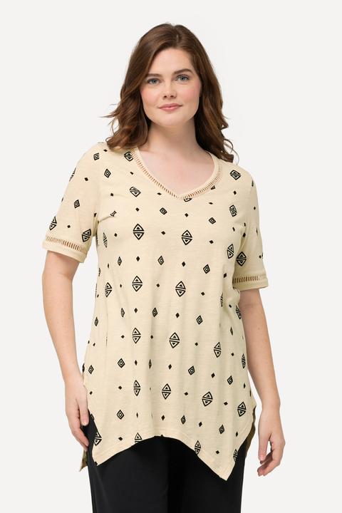 Immagine prodotto Ulla Popken T-shirt di cotone biologico con rombi, scollatura a V e mezze maniche (46, 48)