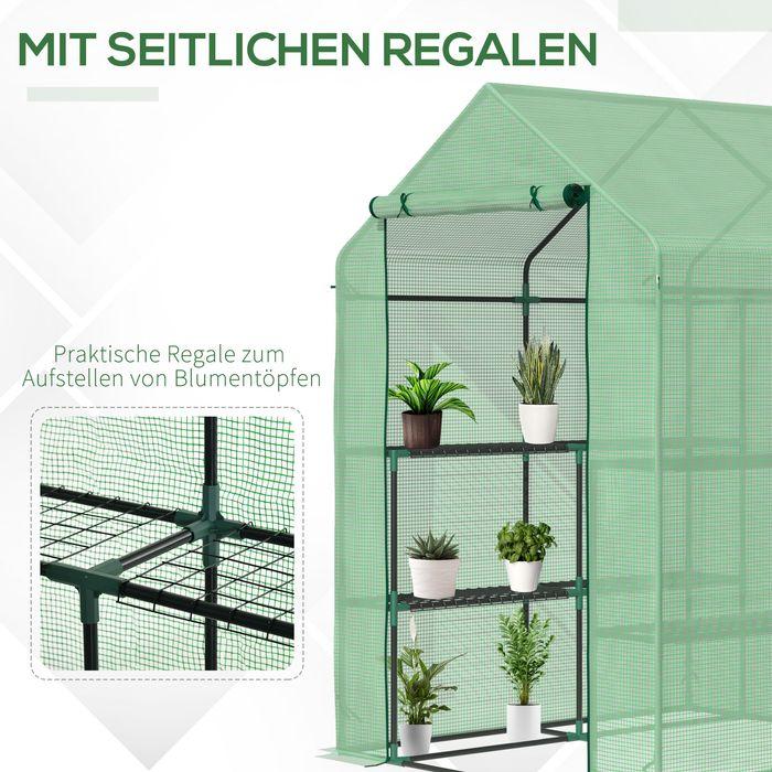Actual product image Swisshandel24 Film greenhouse with 8 shelf levels with door Green steel PE plastic