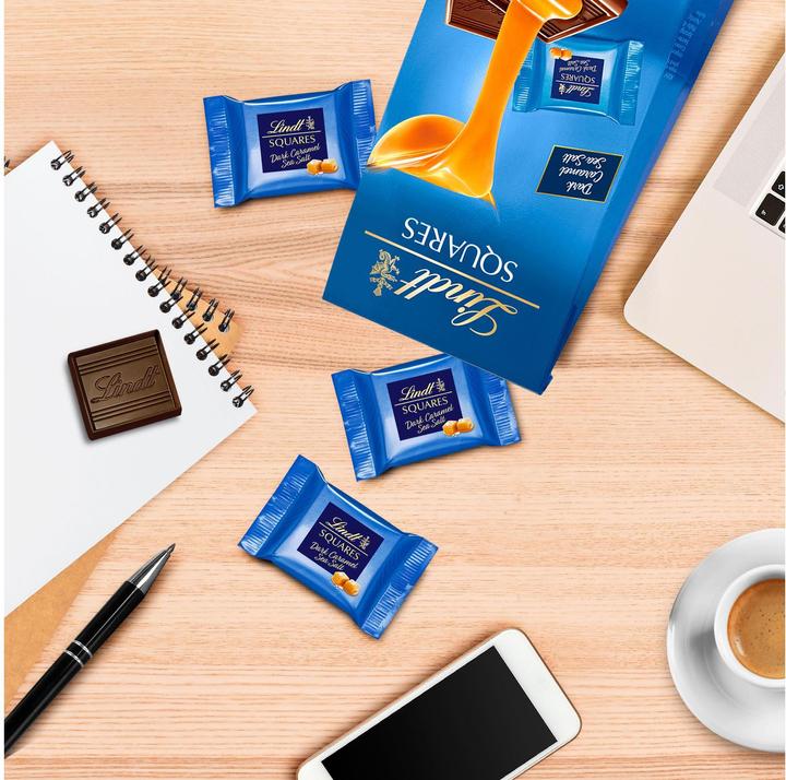Actual product image Lindt Squares Dark Caramel Sea Salt (144 g)