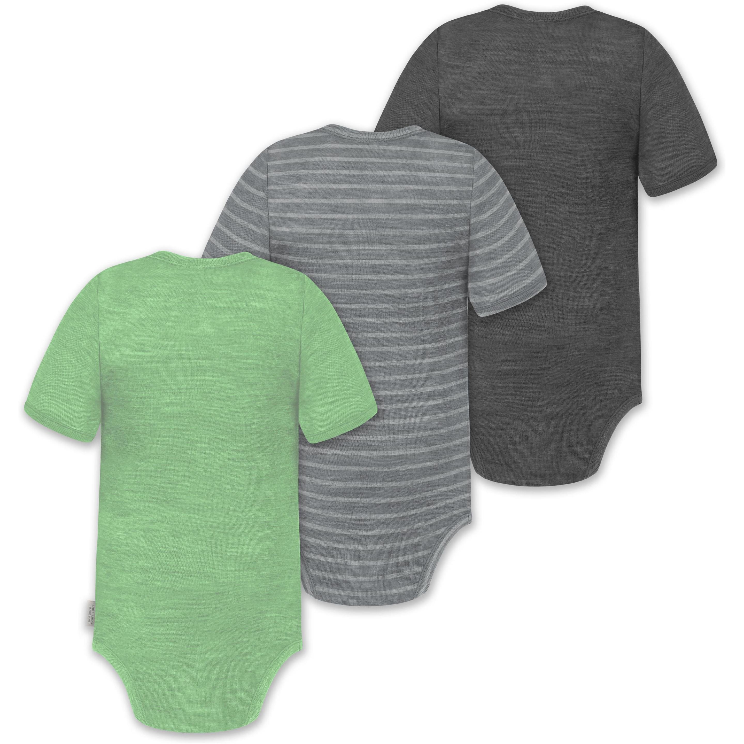 Thumbnail - Normani, Herren, Body, 3er Set Baby Merino Kurzarmbody „Tihoi" - 9319, Grau, (56)