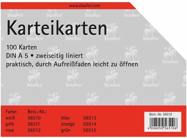 Actual product image Staufen Index cards A5/100 white lined (A5, 180 g/m², 100 x)