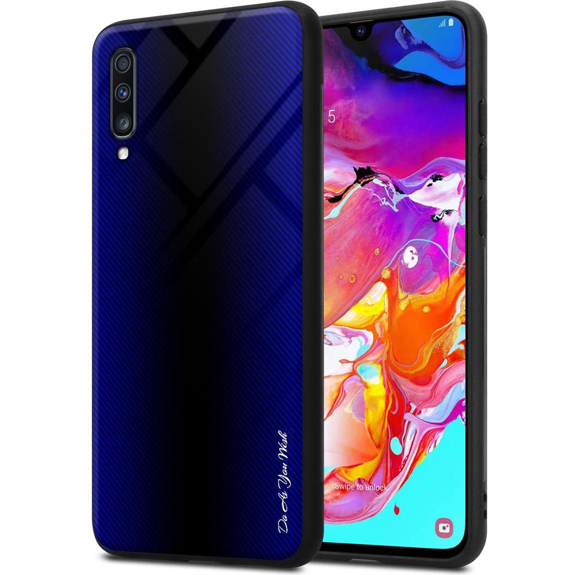 Cadorabo TPU Gestreiftes Glas Cover (Samsung Galaxy A70, Samsung Galaxy A70S), Smartphone Hülle, Violett