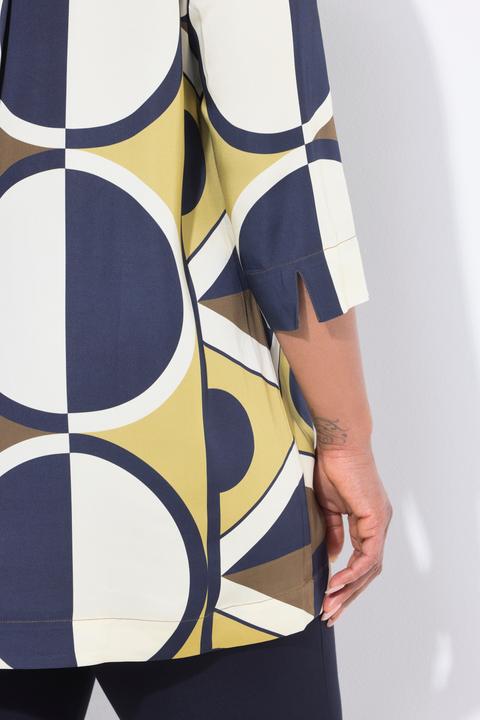 Image du produit Ulla Popken Tunique en satin, imprimé graphique, manches 3/4 et col chemise (46, 48)