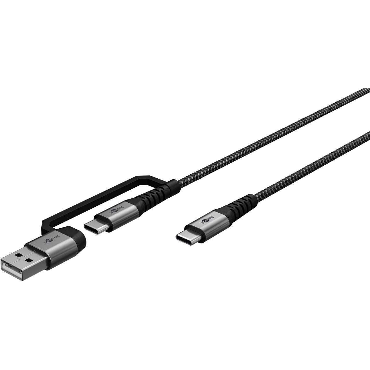 Goobay 2in1 USB-Textilkabel, spacegrau/silber, 1 m (1 m, USB 3.2 Gen 1), USB Kabel