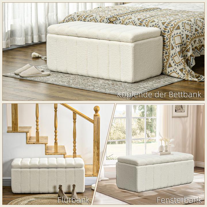 Image du produit Homcom Sitztruhe Polyester, Eukalyptusholz Cremeweiss (45 cm)