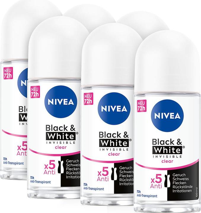 NIVEA Multipack Black & White Invisible Clear Roll-on (6 Stück)