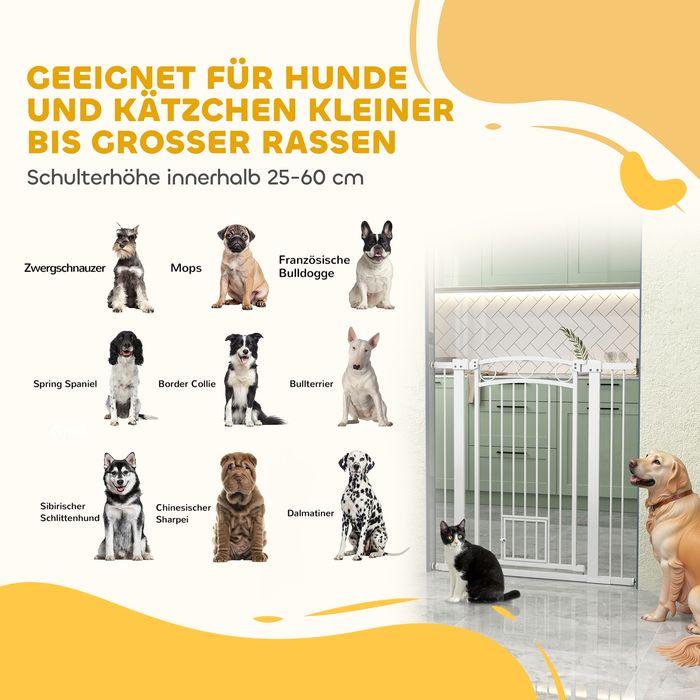 Actual product image Swisshandel24 Türschutzgitter Hund, 76-104 cm Absperrgitter ohne Bohren, mit Katzentüre, Treppengitter, weiss